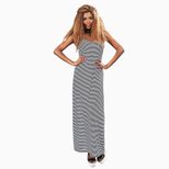 Sexy Striped Backless Dress Sleeveless Long Silhouette Unique Design Perfect for Summer Parties