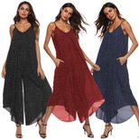 Plus Size Womens Polka Dot Asymmetrical Jumpsuit Loose Fit Wide Leg Spaghetti Straps Casual Summ