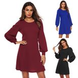 Womens A Line Dress Loose Lantern Sleeves Fashionable Minimalist Design Autumn Winter Style OEM