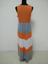 Color Block Orange and Gray Striped Beach Dress Casual Summer Style Lightweight Fabric for Women