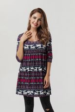 Christmas Reindeer Print Dress 3 4 Sleeve A Line Silhouette Comfortable Fabric Casual Holiday We