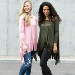 Womens Long Sleeve Irregular Hem T Shirt Spring Collection Fringe Detail Casual Style Wholesale