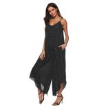 Plus Size Womens Polka Dot Asymmetrical Jumpsuit Loose Fit Wide Leg Spaghetti Straps Casual Summ