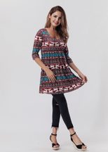 Christmas Reindeer Print Dress 3 4 Sleeve A Line Silhouette Comfortable Fabric Casual Holiday We