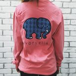 Slim Fit Round Neck Long Sleeve Womens T Shirt Cute Cartoon Elephant Print Casual Wear for Coupl