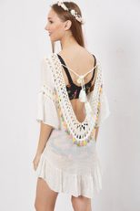 Sexy Bikini Cover Up Colorful Lantern Tassels Hollow Design U Back Tie Closure Beachwear for Sum