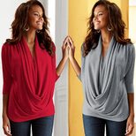 Irregular Scarf Neck Slim Fit T Shirt 3 4 Sleeve Spring Style Sexy Design Wholesale Available