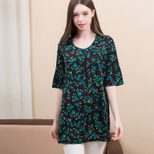Silk T Shirt for Women Printed Round Neck Short Sleeve Loose Fit Plus Size Summer Top for Moms W