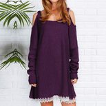 Off Shoulder Lace Trim Maxi Dress Loose Fit Long Sleeve Spring Fashion Perfect for Parties and S