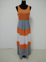 Color Block Orange and Gray Striped Beach Dress Casual Summer Style Lightweight Fabric for Women