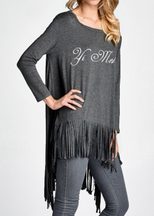 Womens Long Sleeve Irregular Hem T Shirt Spring Collection Fringe Detail Casual Style Wholesale