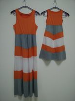 Color Block Orange and Gray Striped Beach Dress Casual Summer Style Lightweight Fabric for Women