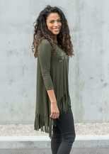 Womens Long Sleeve Irregular Hem T Shirt Spring Collection Fringe Detail Casual Style Wholesale
