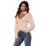 Knit Sweater Sexy Cross Front Design Long Sleeve High Neck Irregular Hem Autumn Winter Fashion W