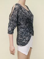 Leopard Print Off Shoulder T Shirt 3 4 Sleeve Asymmetrical Hem Casual Style Perfect for Autumn W