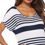 V Neck Striped Maxi Dress Loose Fit Side Slit Beachwear Perfect for Summer Outings Wholesale Ava