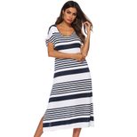 V Neck Striped Maxi Dress Loose Fit Side Slit Beachwear Perfect for Summer Outings Wholesale Ava