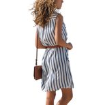 Summer Sleeveless Striped Dress Lapel Button Down Knee Length Casual Wear for Women Wholesale Av