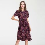 Plus Size Silk Dress High Waist V Neck Short Sleeve Floral Print Summer Elegance Wholesale Avail