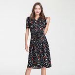 Plus Size Silk Dress High Waist V Neck Short Sleeve Floral Print Summer Elegance Wholesale Avail