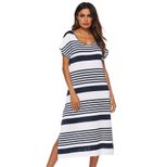 V Neck Striped Maxi Dress Loose Fit Side Slit Beachwear Perfect for Summer Outings Wholesale Ava