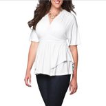 Plus Size Womens Dress Solid Color Deep V Neck Three Quarter Sleeve Autumn Fashion Wholesale Ava