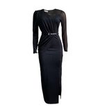 Plus Size Fashionable Color Block Mesh Panel Maxi Dress Elegant Split Design Perfect for Parties