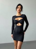 Y2K Style Bodycon Dress Sexy Hollow Out Long Sleeve Solid Color Autumn Winter Party Wear Ready t
