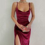 Velvet Bodycon Dress Sexy Split Design Spaghetti Straps Elegant Party Wear Summer Collection Who