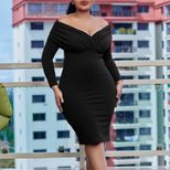 V Neck Bodycon Dress Solid Color Plus Size Fashionable Spring Summer Occasion Wholesale Availabl