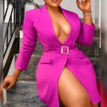 Bodycon Business Suit Dress Tailored Fit Notched Lapel Long Sleeve Plus Size Spring Autumn Wear