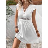 Knit Jacquard Hollow Out Dress Elastic Sheer Lace Butterfly Sleeves Spring Summer Fashion Wholes