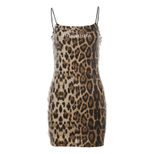 Fashionable Womens Bodycon Dress Spring Collection Leopard Print Sequined Spaghetti Straps Party