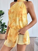 Womens Fashion Tie Back Halter Mini Dress Yellow Floral Print Casual Summer Style Wholesale Avai