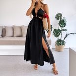 Elegant Black Sleeveless Maxi Dress Summer Fashion Backless Design Comfortable Fabric Perfect fo