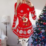 Womens Long Sleeve Printed Dress Round Neck Autumn Winter Style Christmas Theme Wholesale Availa