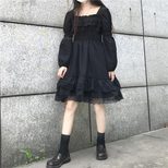 Lace Panel Puff Sleeve Little Black Dress Elegant Design Soft Luxury Autumn Fashion Available fo