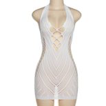 Fashionable Sexy Lace Bodysuit Dress Halter Neck Backless Bodycon Fit Spring Summer Collection W