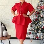 Elegant Plus Size African Dress Slim Fit Ruffled V Neck Short Sleeve Fashionable for Parties and