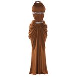 Womens Spring Dress Fashionable Halter Neck Lace Sequin Sexy Open Back Side Slit Evening Wear Wh