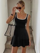 Sporty A Line Tennis Dress Sleeveless U Neck Color Block Slim Fit Summer Casual Wear Wholesale A