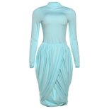 Fashionable Womens Long Sleeve Bodycon Dress Color Block Ruffled Split Hem Elegant Style Perfect