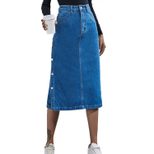High Waisted Denim Skirt Button Detail Split Design Fashionable Style Perfect for Casual Outings Wholesale Avail
