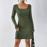 Elegant Womens Dress Minimalist Style Square Neckline Short Length Autumn Winter Fashion Wholesa