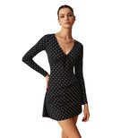 Floral Mini Dress V Neck Tie Waist Short Sleeve Black Polka Dot Beach Vacation Wear Wholesale Av