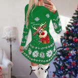 Womens Long Sleeve Printed Dress Round Neck Autumn Winter Style Christmas Theme Wholesale Availa