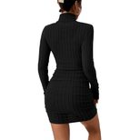 Custom Burgundy High Neck Mini Dress Elegant Versatile Autumn Winter Style Wholesale Available