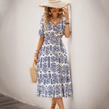 Casual Summer Dress Short Sleeve V Neck Ethnic Print Vacation Wear Wholesale Available bulk orde