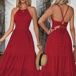 Vintage Red Halter Maxi Dress High Waist Backless Summer Style Womens Fashion Wholesale ready to