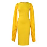 Elegant Womens Evening Dress Solid Color Round Neck Pleated Cape Design Perfect for Parties and